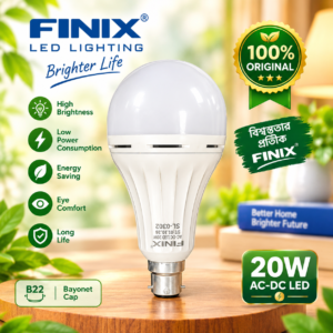 FINIX 20W AC DC LED Bulb - B22 Bayonet Cap Extra Bright Rechargeable Light