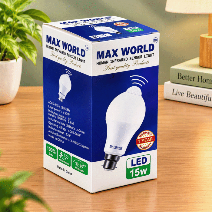 MAX WORLD 15W Motion Sensor Light - Energy Saving Automatic LED Bulb for Stairs & Corridors