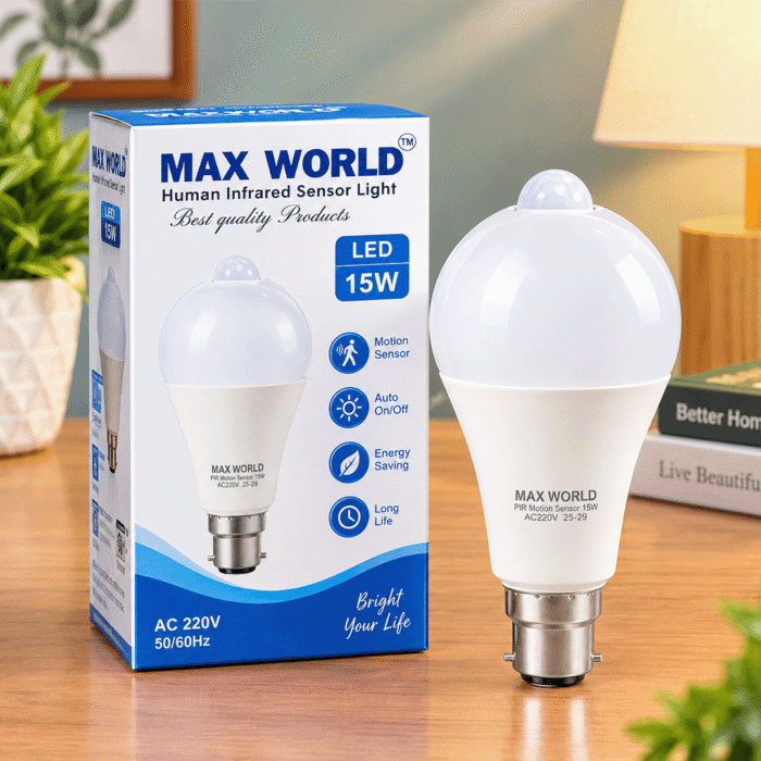 MAX WORLD 15W Motion Sensor Light - Energy Saving Automatic LED Bulb for Stairs & Corridors