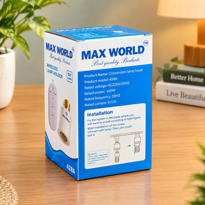 MAX WORLD Remote Control Bulb Holder (E27 / B22) - Wireless Light Switch with Timer