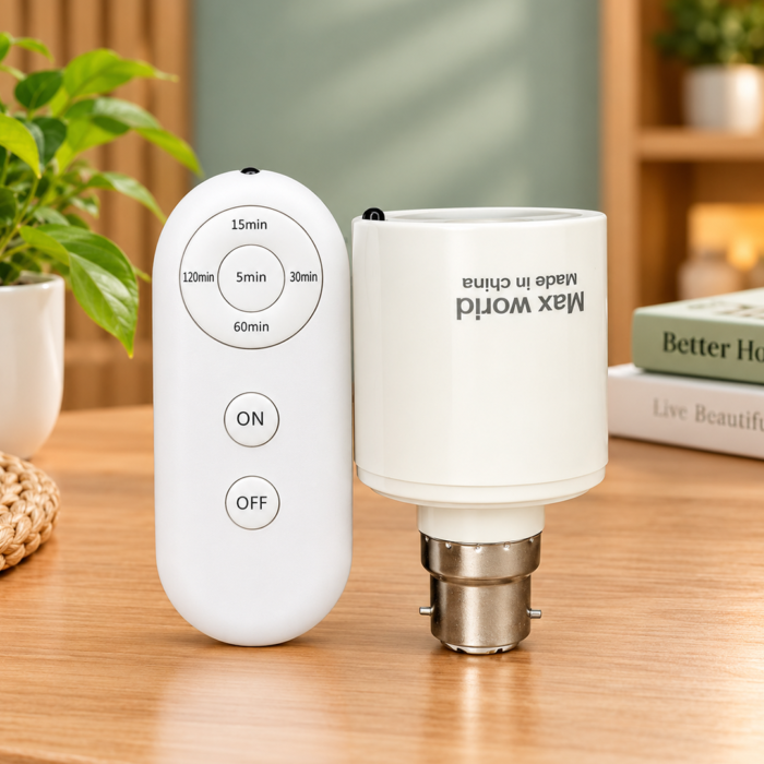 MAX WORLD Remote Control Bulb Holder (E27 / B22) - Wireless Light Switch with Timer