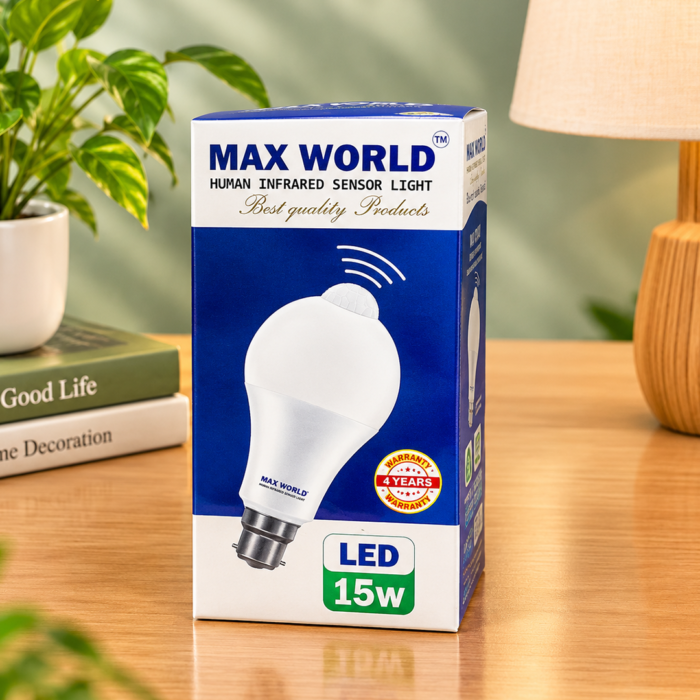 MAX WORLD 15W Motion Sensor Light - Energy Saving Automatic LED Bulb for Stairs & Corridors